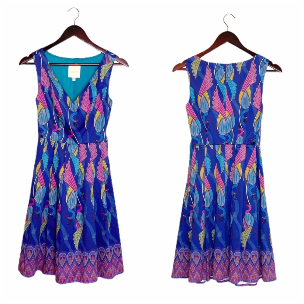 Modcloth NWOT Bijou Joys Peacock Dress- XXS